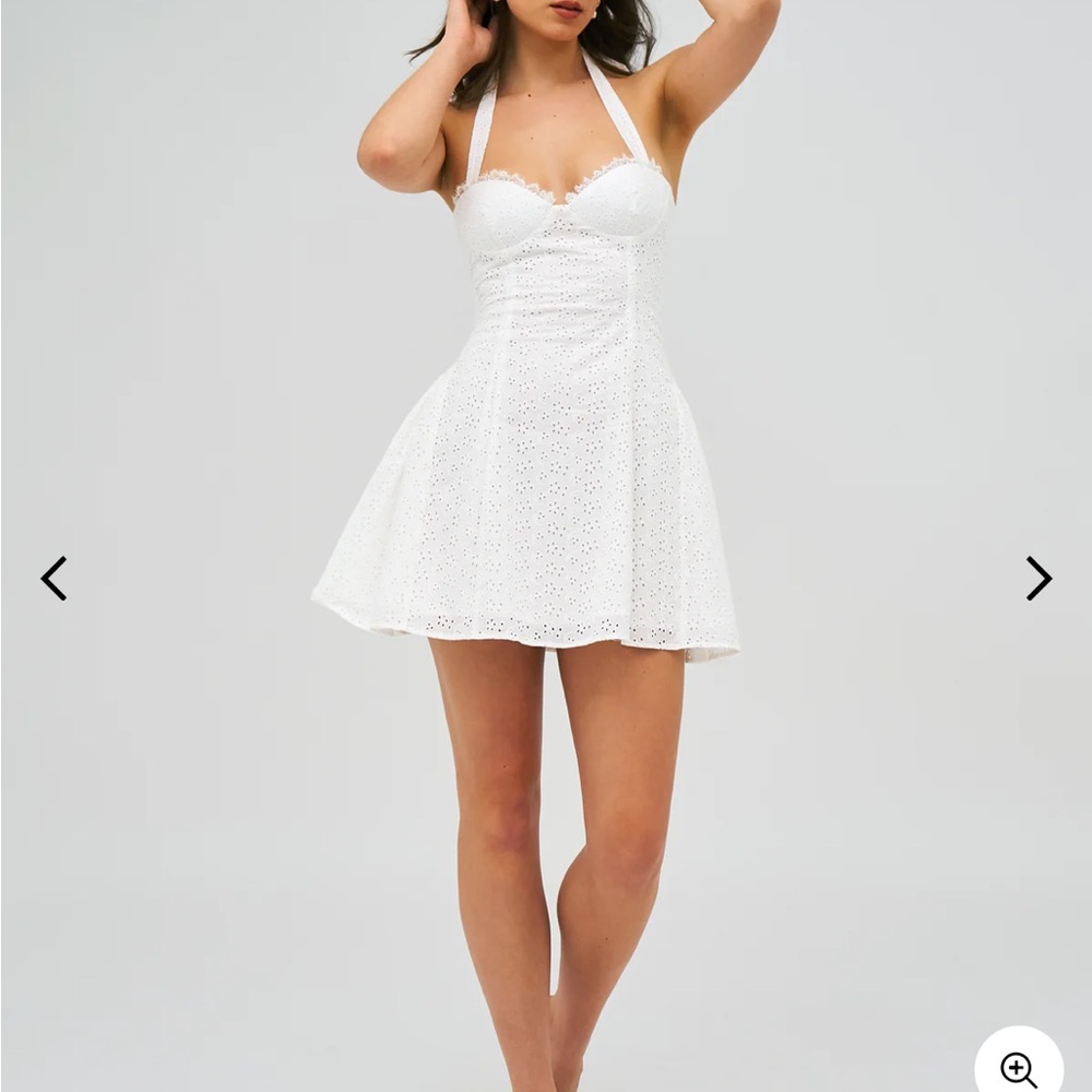 White Eyelet Halter Mini Dress